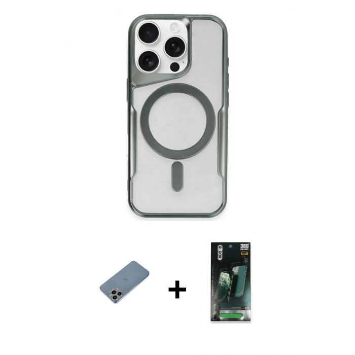 MARSİLYAN™- iPhone 11 Pro Max Kılıf Yadigar Klasik Özel Seri - Şeffaf 360 Full Body Arka Koruyucu + Gökkuşağı Shine Kamera Lens Koruma Cam