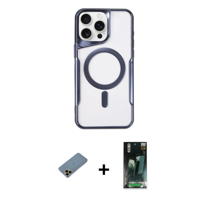 MARSİLYAN™- iPhone 11 Pro Max Kılıf Yadigar Klasik Özel Seri - Şeffaf 360 Full Body Arka Koruyucu + Gold Shine Kamera Lens Koruma Cam