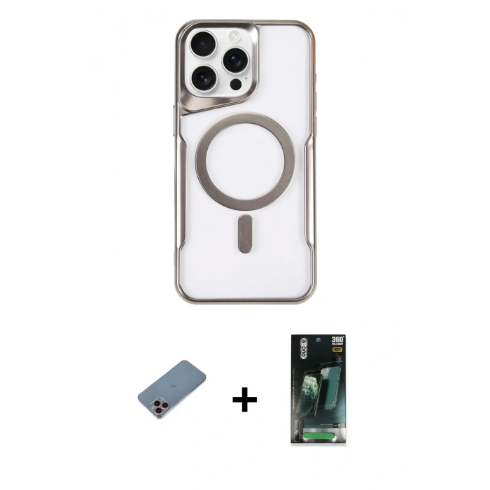 MARSİLYAN™- iPhone 11 Pro Max Kılıf Yadigar Klasik Özel Seri - Şeffaf 360 Full Body Arka Koruyucu + Shine Kamera Lens Koruma Cam - PE