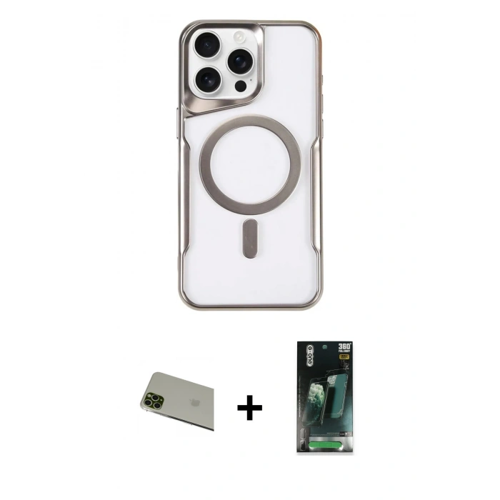 MARSİLYAN™- iPhone 11 Pro Max Kılıf Yadigar Klasik Özel Seri - Şeffaf 360 Full Body Arka Koruyucu + Rainbow Kamera Lens Koruma Cam - YL