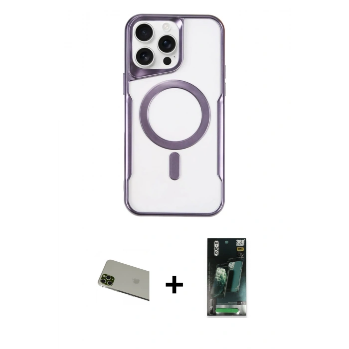 MARSİLYAN™- iPhone 11 Pro Max Kılıf Yadigar Klasik Özel Seri - Şeffaf 360 Full Body Arka Koruyucu + Rainbow Kamera Lens Koruma Cam - YL