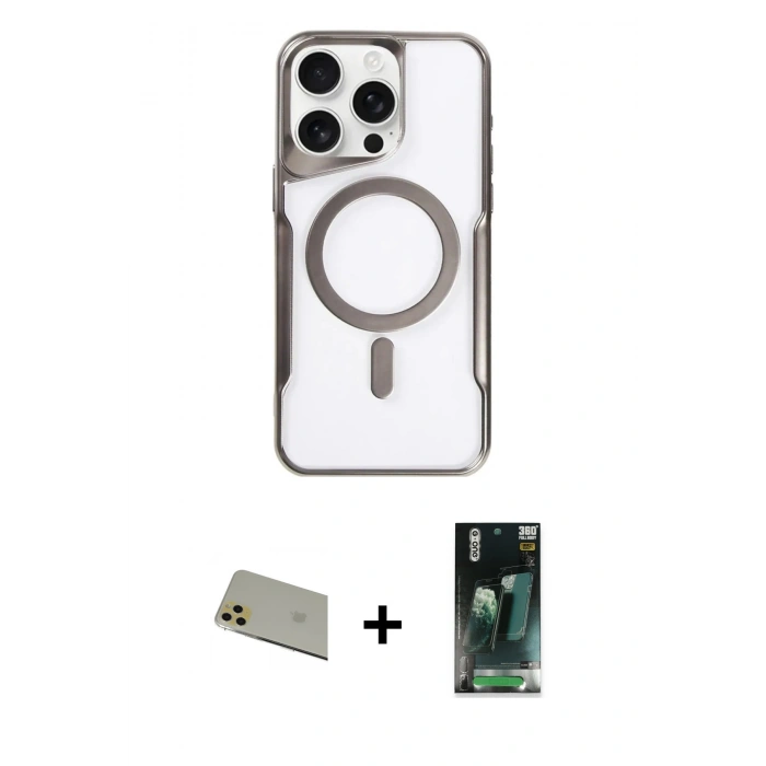 MARSİLYAN™- iPhone 11 Pro Max Kılıf Yadigar Klasik Özel Seri - Şeffaf 360 Full Body Arka Koruyucu + Rainbow Kamera Lens Koruma Cam - GD