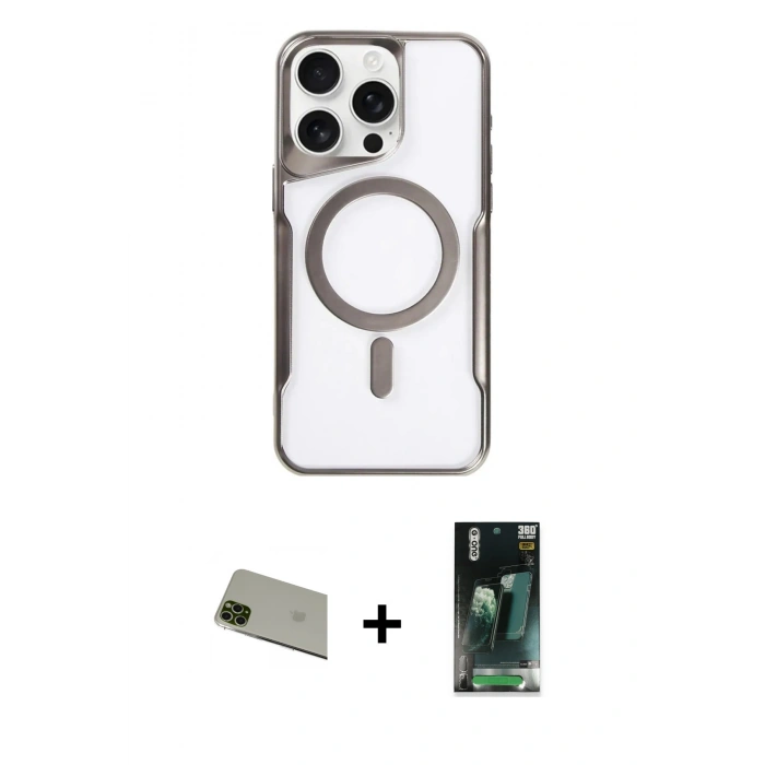 MARSİLYAN™- iPhone 11 Pro Max Kılıf Yadigar Klasik Özel Seri - Şeffaf 360 Full Body Arka Koruyucu + Rainbow Kamera Lens Koruma Cam - YL