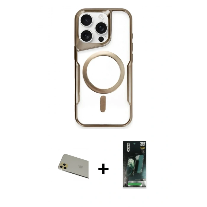 MARSİLYAN™- iPhone 11 Pro Max Kılıf Yadigar Klasik Özel Seri - Şeffaf 360 Full Body Arka Koruyucu + Rainbow Kamera Lens Koruma Cam - GD