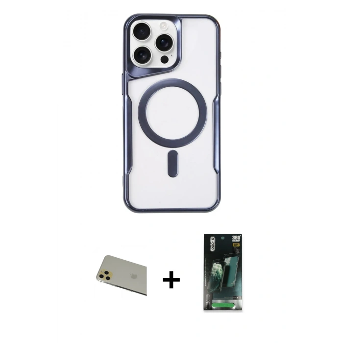 MARSİLYAN™- iPhone 11 Pro Max Kılıf Yadigar Klasik Özel Seri - Şeffaf 360 Full Body Arka Koruyucu + Rainbow Kamera Lens Koruma Cam - GD