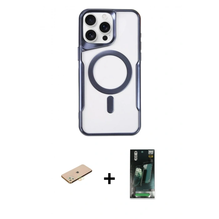 MARSİLYAN™- iPhone 11 Pro Max Kılıf Yadigar Klasik Özel Seri - Şeffaf 360 Full Body Arka Koruyucu + Renkli Kamera Lens Koruma Cam - SI