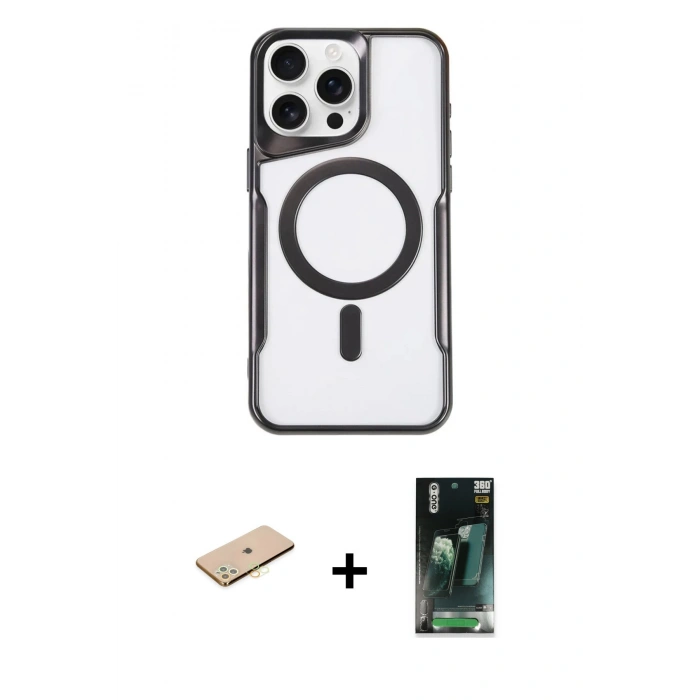 MARSİLYAN™- iPhone 11 Pro Max Kılıf Yadigar Klasik Özel Seri - Şeffaf 360 Full Body Arka Koruyucu + Renkli Kamera Lens Koruma Cam - SI