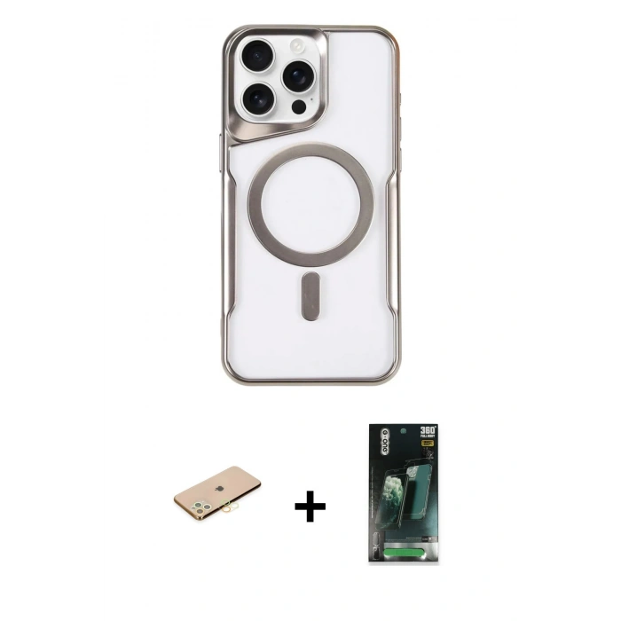 MARSİLYAN™- iPhone 11 Pro Max Kılıf Yadigar Klasik Özel Seri - Şeffaf 360 Full Body Arka Koruyucu + Renkli Kamera Lens Koruma Cam - SI