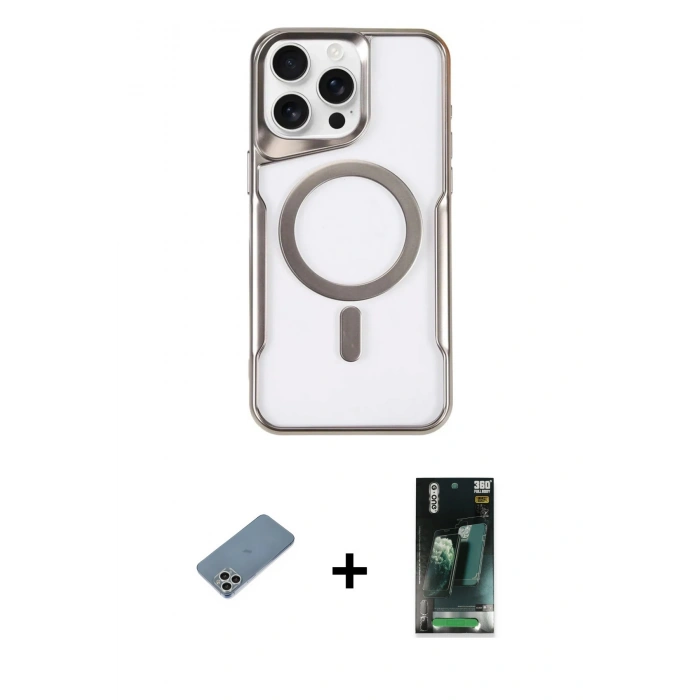 MARSİLYAN™- iPhone 11 Pro Max Kılıf Yadigar Klasik Özel Seri - Şeffaf 360 Full Body Arka Koruyucu + Shine Kamera Lens Koruma Cam - GS