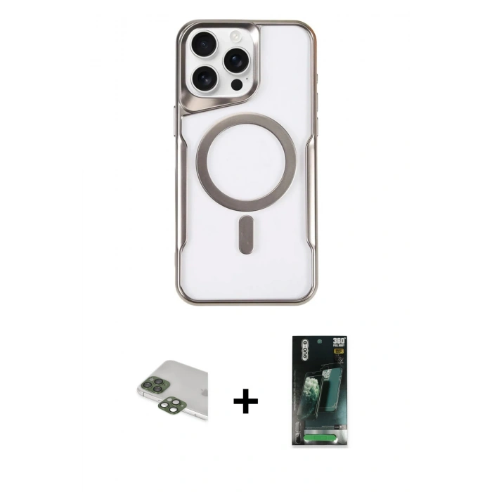 MARSİLYAN™- iPhone 11 Pro Max Kılıf Yadigar Klasik Özel Seri - Şeffaf 360 Full Body Arka Koruyucu + Yeşil Pers Alüminyum Kamera Lens