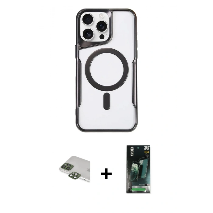 MARSİLYAN™- iPhone 11 Pro Max Kılıf Yadigar Klasik Özel Seri - Şeffaf 360 Full Body Arka Koruyucu + Yeşil Pers Alüminyum Kamera Lens
