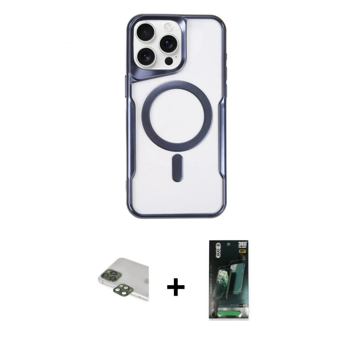 MARSİLYAN™- iPhone 11 Pro Max Kılıf Yadigar Klasik Özel Seri - Şeffaf 360 Full Body Arka Koruyucu + Yeşil Pers Alüminyum Kamera Lens