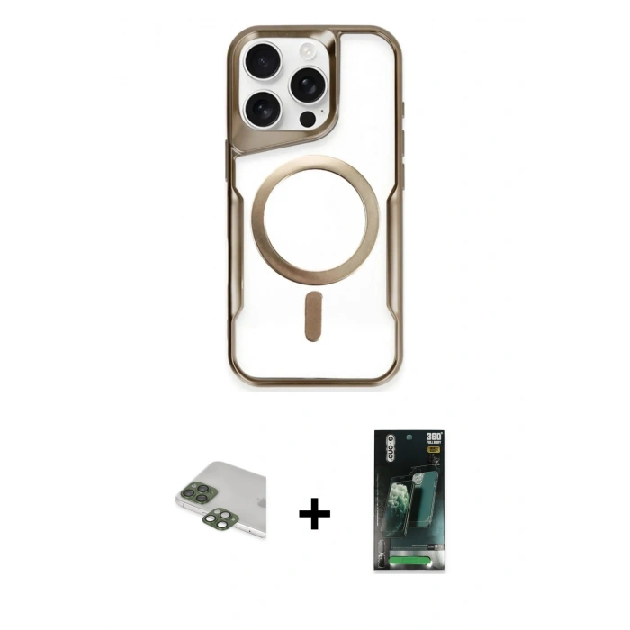 MARSİLYAN™- iPhone 11 Pro Max Kılıf Yadigar Klasik Özel Seri - Şeffaf 360 Full Body Arka Koruyucu + Yeşil Pers Alüminyum Kamera Lens