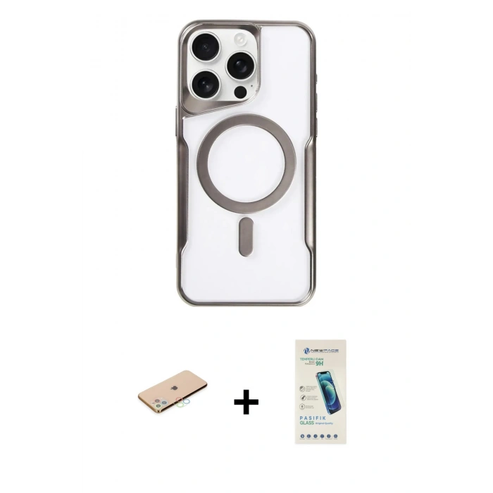 MARSİLYAN™- iPhone 11 Pro Max Kılıf Yadigar Klasik Özel Seri - Şeffaf Pasifik Cam Ekran Koruyucu + Mavi Renkli Kamera Lens Koruma Cam