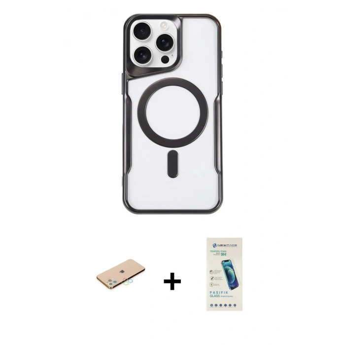 MARSİLYAN™- iPhone 11 Pro Max Kılıf Yadigar Klasik Özel Seri - Şeffaf Pasifik Cam Ekran Koruyucu + Mavi Renkli Kamera Lens Koruma Cam
