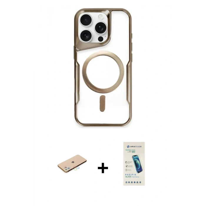 MARSİLYAN™- iPhone 11 Pro Max Kılıf Yadigar Klasik Özel Seri - Şeffaf Pasifik Cam Ekran Koruyucu + Mavi Renkli Kamera Lens Koruma Cam