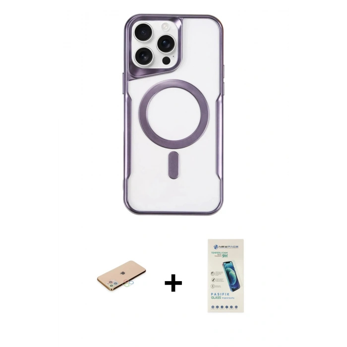 MARSİLYAN™- iPhone 11 Pro Max Kılıf Yadigar Klasik Özel Seri - Şeffaf Pasifik Cam Ekran Koruyucu + Mavi Renkli Kamera Lens Koruma Cam