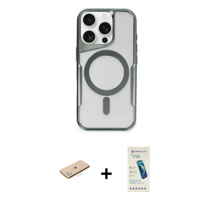 MARSİLYAN™- iPhone 11 Pro Max Kılıf Yadigar Klasik Özel Seri - Şeffaf Pasifik Cam Ekran Koruyucu + Mavi Renkli Kamera Lens Koruma Cam
