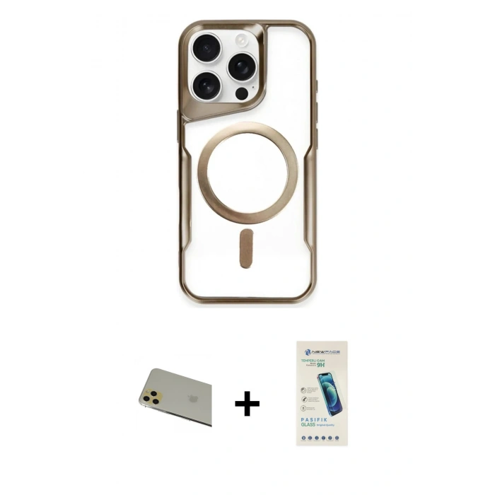 MARSİLYAN™- iPhone 11 Pro Max Kılıf Yadigar Klasik Özel Seri - Şeffaf Pasifik Cam Ekran Koruyucu + Rainbow Kamera Lens Koruma Cam - GD
