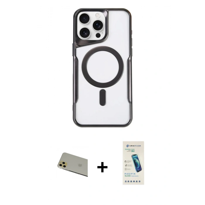 MARSİLYAN™- iPhone 11 Pro Max Kılıf Yadigar Klasik Özel Seri - Şeffaf Pasifik Cam Ekran Koruyucu + Rainbow Kamera Lens Koruma Cam - GD