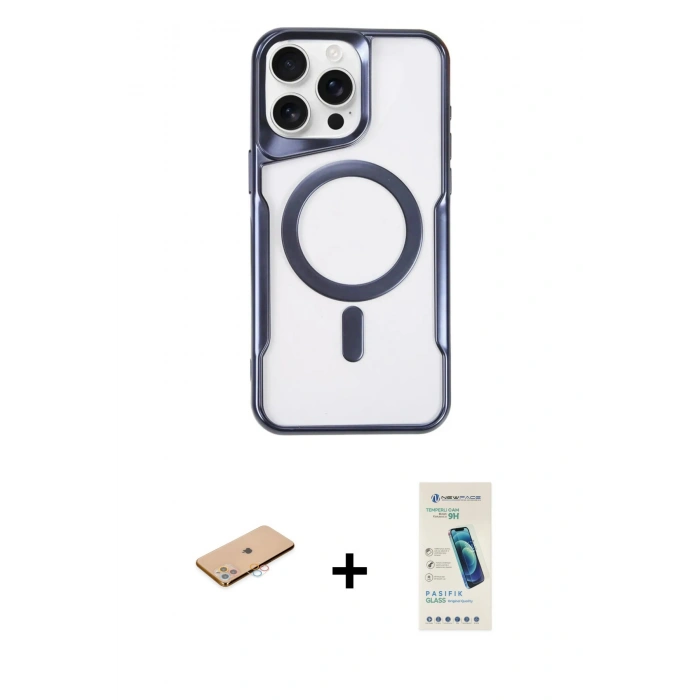 MARSİLYAN™- iPhone 11 Pro Max Kılıf Yadigar Klasik Özel Seri - Şeffaf Pasifik Cam Ekran Koruyucu + Renkli Kamera Lens Koruma Cam - PE