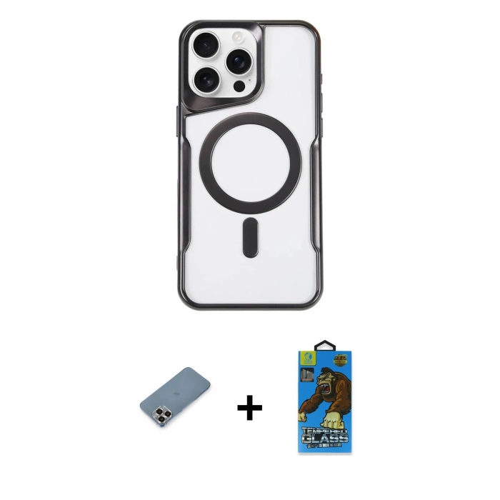 MARSİLYAN™- iPhone 11 Pro Max Kılıf Yadigar Klasik Özel Seri - Siyah 18D Cam Ekran Koruyucu + Metal Kamera Lens Koruma Cam - GD