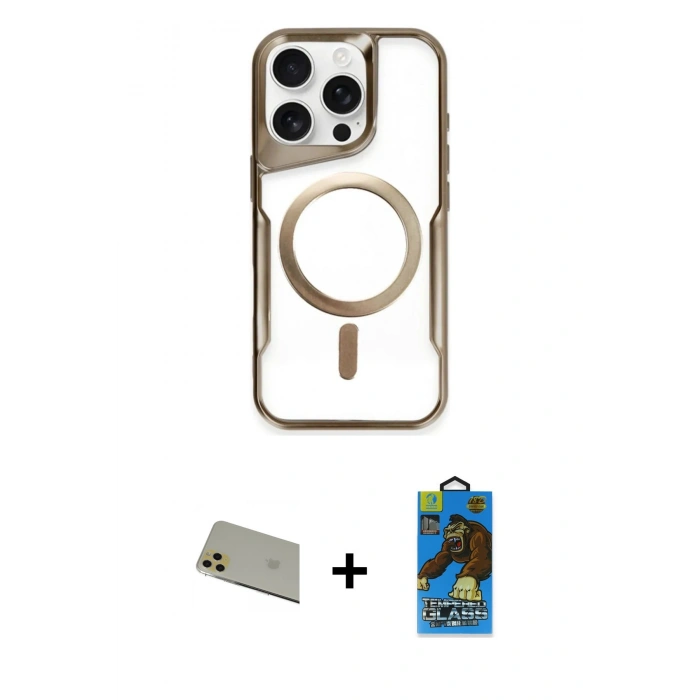 MARSİLYAN™- iPhone 11 Pro Max Kılıf Yadigar Klasik Özel Seri - Siyah 18D Cam Ekran Koruyucu + Gold Rainbow Kamera Lens Koruma Cam