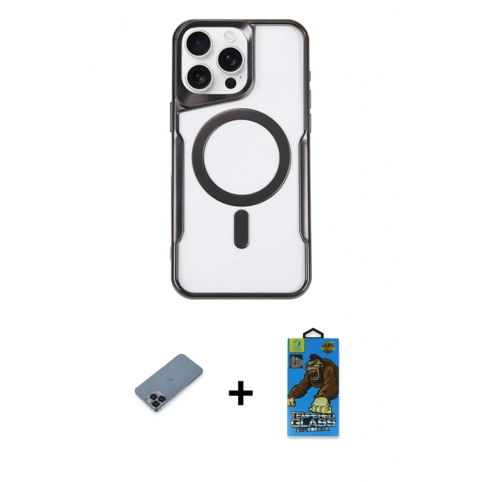 MARSİLYAN™- iPhone 11 Pro Max Kılıf Yadigar Klasik Özel Seri - Siyah 18D Cam Ekran Koruyucu + Metal Kamera Lens Koruma Cam - SH