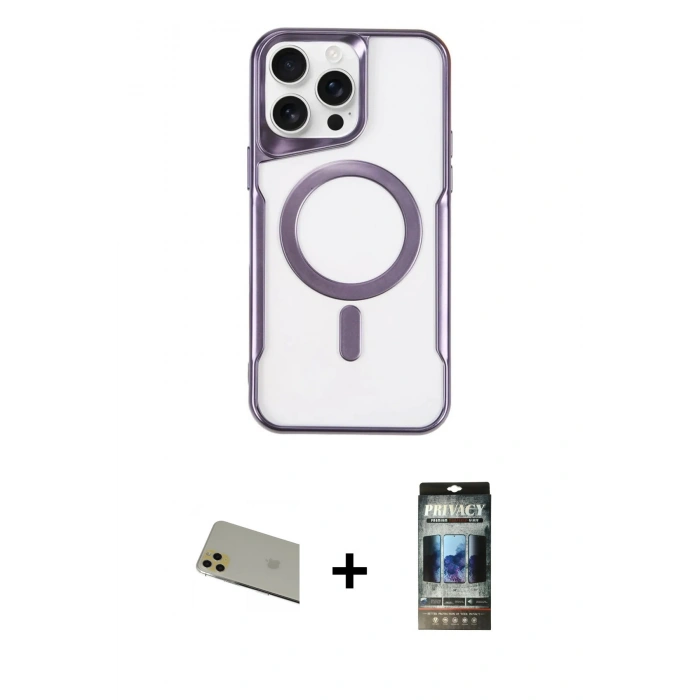 MARSİLYAN™- iPhone 11 Pro Max Kılıf Yadigar Klasik Özel Seri - Siyah 34D Hayalet Izgaralı Cam + Gold Rainbow Kamera Lens Koruma Cam