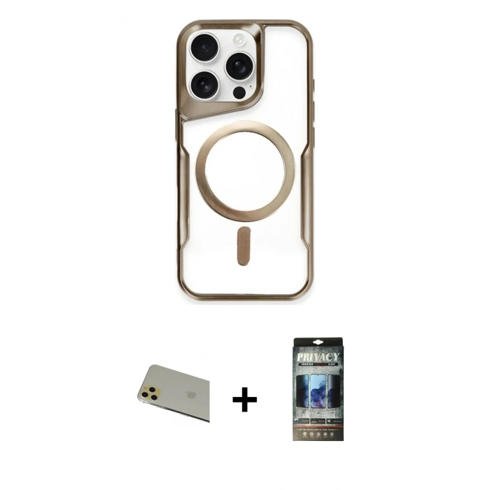 MARSİLYAN™- iPhone 11 Pro Max Kılıf Yadigar Klasik Özel Seri - Siyah 34D Hayalet Izgaralı Cam + Gold Rainbow Kamera Lens Koruma Cam