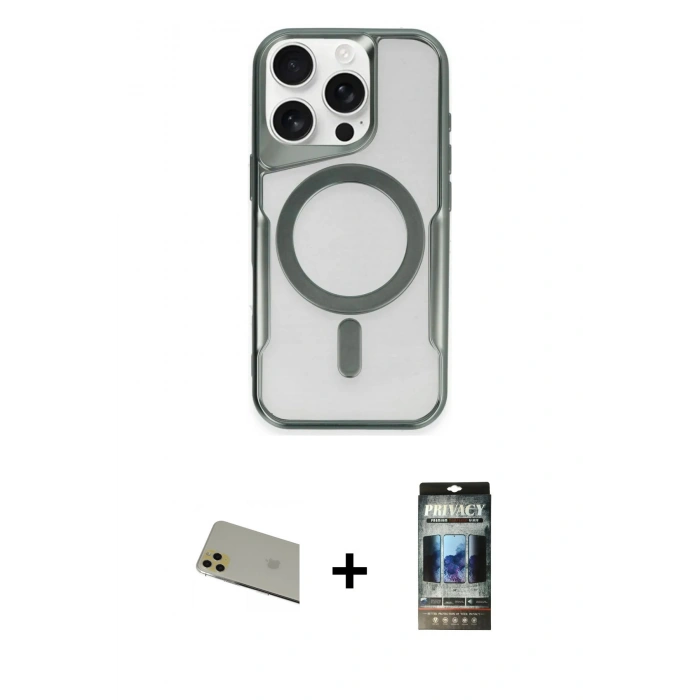 MARSİLYAN™- iPhone 11 Pro Max Kılıf Yadigar Klasik Özel Seri - Siyah 34D Hayalet Izgaralı Cam + Gold Rainbow Kamera Lens Koruma Cam