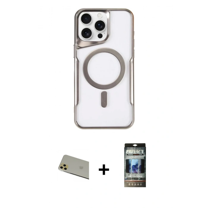 MARSİLYAN™- iPhone 11 Pro Max Kılıf Yadigar Klasik Özel Seri - Siyah 34D Hayalet Izgaralı Cam + Gold Rainbow Kamera Lens Koruma Cam