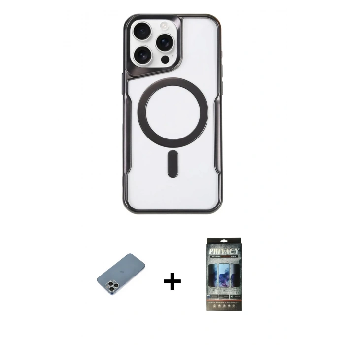 MARSİLYAN™- iPhone 11 Pro Max Kılıf Yadigar Klasik Özel Seri - Siyah 34D Hayalet Izgaralı Cam + Shine Kamera Lens Koruma Cam - GS