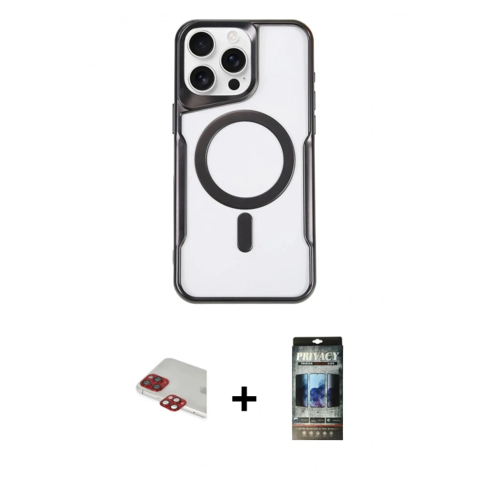 MARSİLYAN™- iPhone 11 Pro Max Kılıf Yadigar Klasik Özel Seri - Siyah 34D Hayalet Izgaralı Cam + Pers Alüminyum Kamera Lens - KI