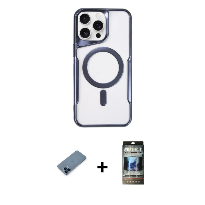 MARSİLYAN™- iPhone 11 Pro Max Kılıf Yadigar Klasik Özel Seri - Siyah 34D Hayalet Izgaralı Cam + Metal Kamera Lens Koruma Cam - MI