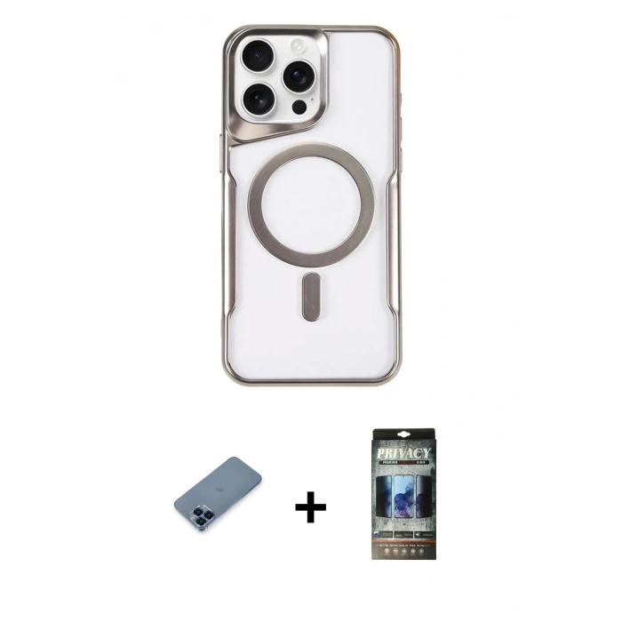 MARSİLYAN™- iPhone 11 Pro Max Kılıf Yadigar Klasik Özel Seri - Siyah 34D Hayalet Izgaralı Cam + Metal Kamera Lens Koruma Cam - MI