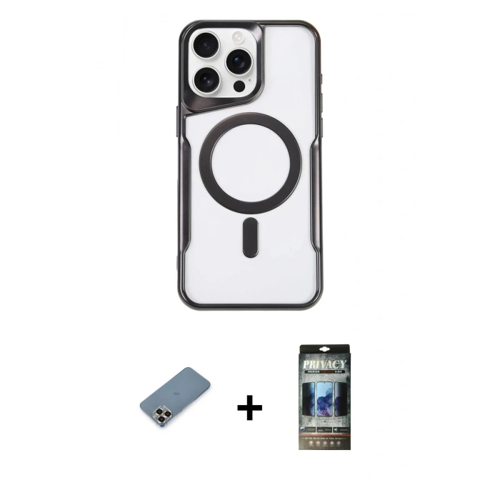 MARSİLYAN™- iPhone 11 Pro Max Kılıf Yadigar Klasik Özel Seri - Siyah 34D Hayalet Izgaralı Cam + Metal Kamera Lens Koruma Cam - GD