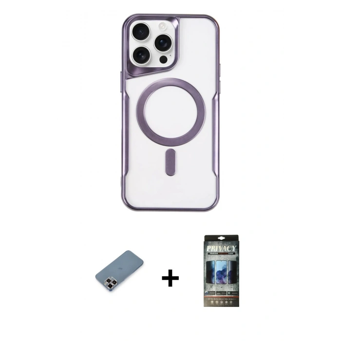 MARSİLYAN™- iPhone 11 Pro Max Kılıf Yadigar Klasik Özel Seri - Siyah 34D Hayalet Izgaralı Cam + Metal Kamera Lens Koruma Cam - MR