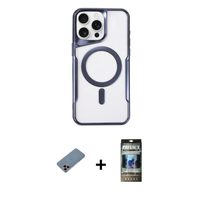 MARSİLYAN™- iPhone 11 Pro Max Kılıf Yadigar Klasik Özel Seri - Siyah 34D Hayalet Izgaralı Cam + Shine Kamera Lens Koruma Cam - PE