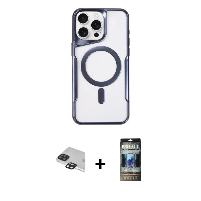 MARSİLYAN™- iPhone 11 Pro Max Kılıf Yadigar Klasik Özel Seri - Siyah 34D Hayalet Izgaralı Cam + Pers Alüminyum Kamera Lens - SH