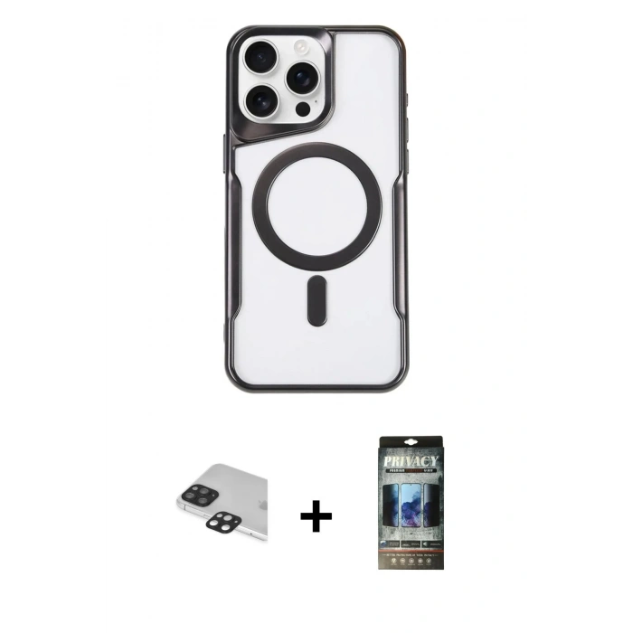 MARSİLYAN™- iPhone 11 Pro Max Kılıf Yadigar Klasik Özel Seri - Siyah 34D Hayalet Izgaralı Cam + Pers Alüminyum Kamera Lens - SH