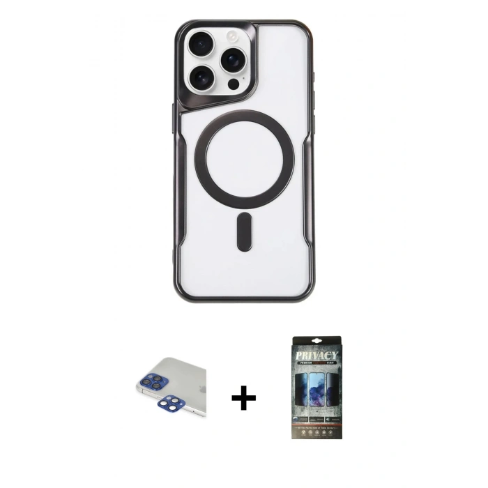 MARSİLYAN™- iPhone 11 Pro Max Kılıf Yadigar Klasik Özel Seri - Siyah 34D Hayalet Izgaralı Cam + Pers Alüminyum Kamera Lens - LT