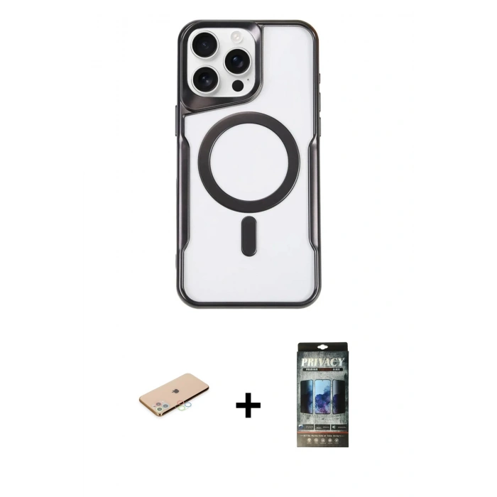 MARSİLYAN™- iPhone 11 Pro Max Kılıf Yadigar Klasik Özel Seri - Siyah 34D Hayalet Izgaralı Cam + Renkli Kamera Lens Koruma Cam - MI