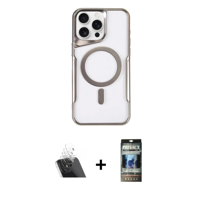 MARSİLYAN™- iPhone 11 Pro Max Kılıf Yadigar Klasik Özel Seri - Siyah 34D Hayalet Izgaralı Cam + Şeffaf Kamera Lens Koruma Cam