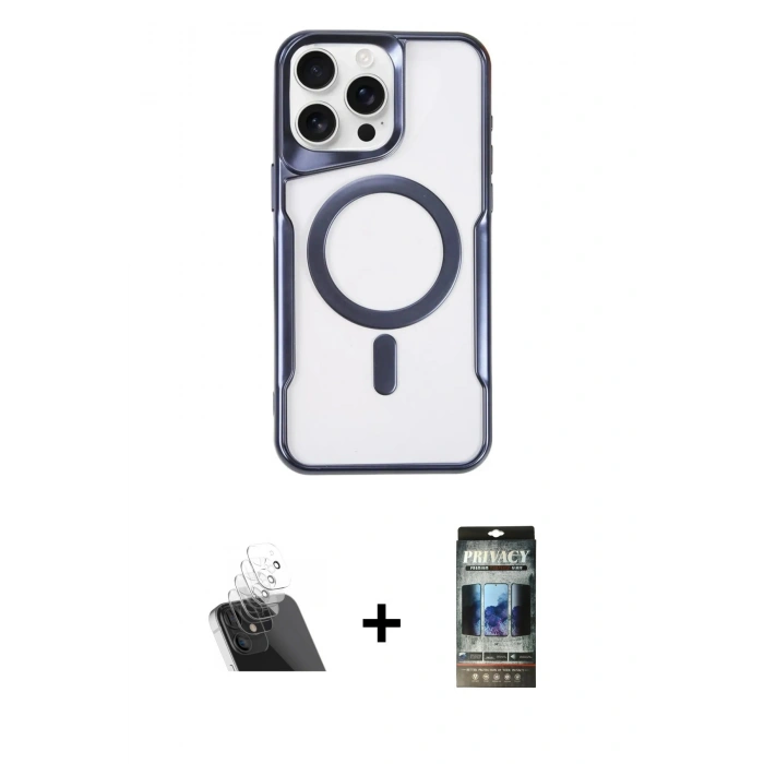 MARSİLYAN™- iPhone 11 Pro Max Kılıf Yadigar Klasik Özel Seri - Siyah 34D Hayalet Izgaralı Cam + Şeffaf Kamera Lens Koruma Cam