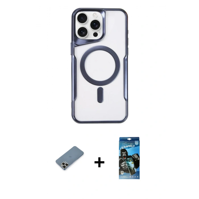 MARSİLYAN™- iPhone 11 Pro Max Kılıf Yadigar Klasik Özel Seri - Siyah 34D Izgaralı Cam + Gold Metal Kamera Lens Koruma Cam