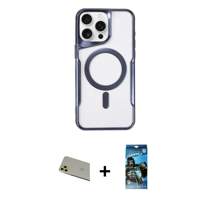 MARSİLYAN™- iPhone 11 Pro Max Kılıf Yadigar Klasik Özel Seri - Siyah 34D Izgaralı Cam + Rainbow Kamera Lens Koruma Cam - GD