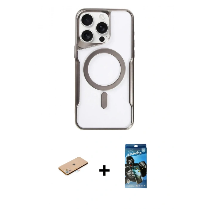 MARSİLYAN™- iPhone 11 Pro Max Kılıf Yadigar Klasik Özel Seri - Siyah 34D Izgaralı Cam + Pembe Renkli Kamera Lens Koruma Cam