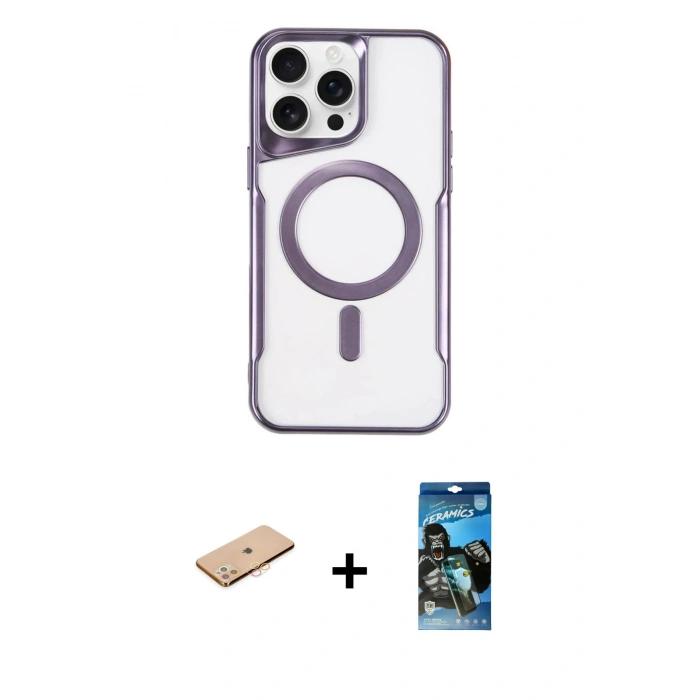 MARSİLYAN™- iPhone 11 Pro Max Kılıf Yadigar Klasik Özel Seri - Siyah 34D Izgaralı Cam + Renkli Kamera Lens Koruma Cam - TU