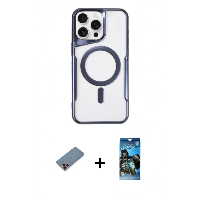 MARSİLYAN™- iPhone 11 Pro Max Kılıf Yadigar Klasik Özel Seri - Siyah 34D Izgaralı Cam + Shine Kamera Lens Koruma Cam - PE